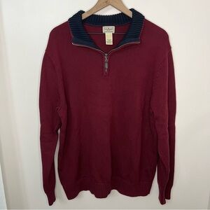 LL Bean Quarter Zip 100% Cotton Men Size XL Regular Red Office Casual Fisherman